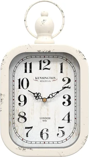 Menterry Reloj de Pared Rectangular Pequeño Retro, Estilo Vintage Antiguo Blanco, Silencioso Decorativo Operado con Batería, Relojes de Pared para