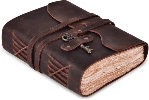 Miniatura 10 de Diario de cuero LEATHER VILLAGE – 200 páginas de papel antiguo con bordes recortados hecho a mano – Diario encuadernado en cuero para mujeres