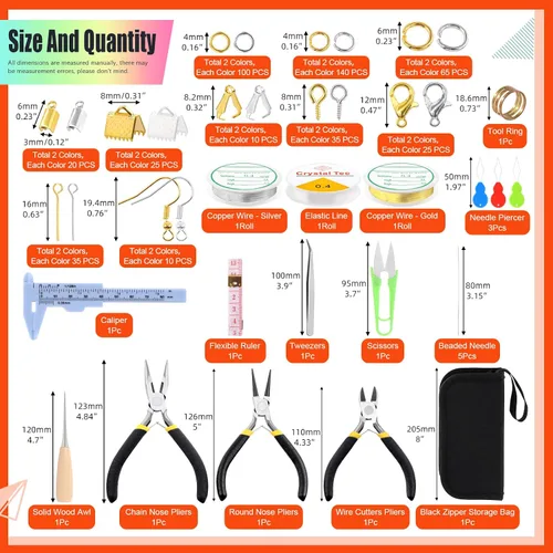 Miniatura 2 de Tanstic Kit de fabricación de joyas, 951 piezas con herramientas, alicates, alambres, hallazgos, bolsa de almacenamiento para reparación de joyas