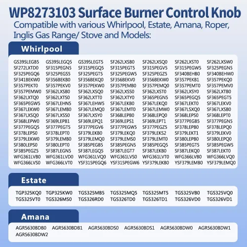 Miniatura 4 de 4 piezas 8273103 pomo de quemador de gas negro pieza de repuesto para estufa Whirlpool, reemplaza AP6012363, 8273107, 8273111, ER8273103,