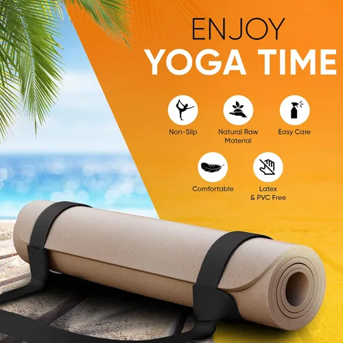 Miniatura 6 de Tapete de yoga de corcho de lujo, tapete de yoga caliente de 0.197 in con correa de transporte, esterilla de yoga Bikram, las mejores esterillas