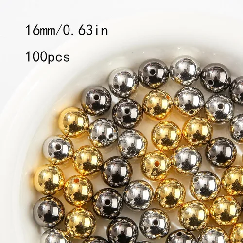 Miniatura 2 de cuentas de acrílico de 16 mm en color dorado y plateado de 100 unidades, cuentas de chicle para bolígrafo, para hacer pulseras, diademas, collares