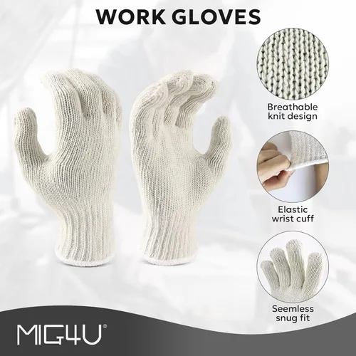 Miniatura 2 de MIG4U 12 pares de guantes de trabajo - Guantes de hilo de algodón para trabajo de seguridad - Forro de guante protector de manos, protección contra