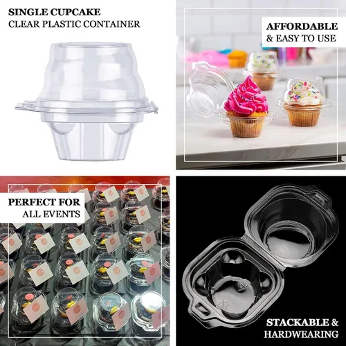 Miniatura 4 de Efavormart - Paquete de 25 cajas individuales de plástico transparente para cupcakes de 4 pulgadas con tapa de cúpula, contenedores desechables