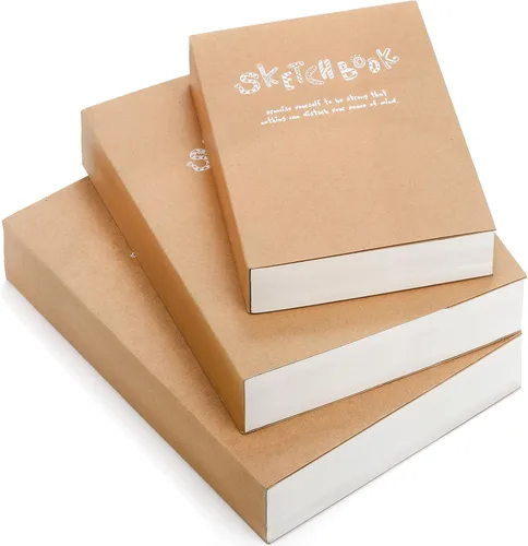 Miniatura 10 de Elsjoy Cuaderno de bocetos negro grueso, 3 tamaños, A5/A4/B5, cuaderno de dibujo en blanco para pintura, acuarela, 128 hojas/256 páginas por libro