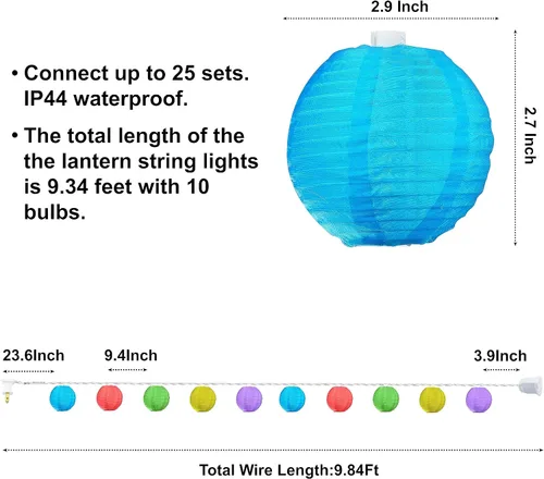 Miniatura 3 de VCOKEN Guirnalda de luces de linterna multicolor, 9.84 pies, colorida para colgar para vacaciones, mini de nailon enchufable para patio, dormitorio