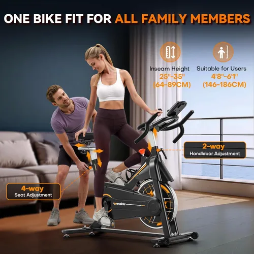 Miniatura 5 de Bicicleta estática Wenoker para el hogar, bicicleta de interior compatible con aplicaciones con asiento ajustable y manillar multiagarre, ruedas
