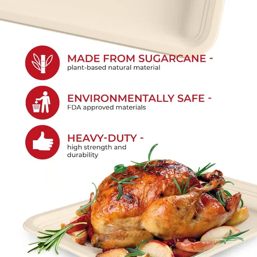 Miniatura 4 de SPARGOS 100 Pack 14 Inch Heavy Duty Disposable Trays for Food, Crawfish Trays, Rectangle Paper Plates, Large Disposable Plates, Compostable