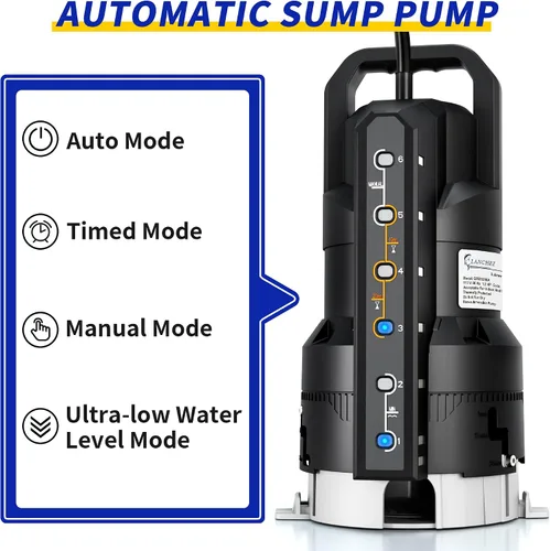 Miniatura 3 de LANCHEZ Bomba de sumidero automática de 1.2HP 6000GPH con 6 modos, bomba de agua sumergible limpia/sucia, bomba de transferencia de eliminación