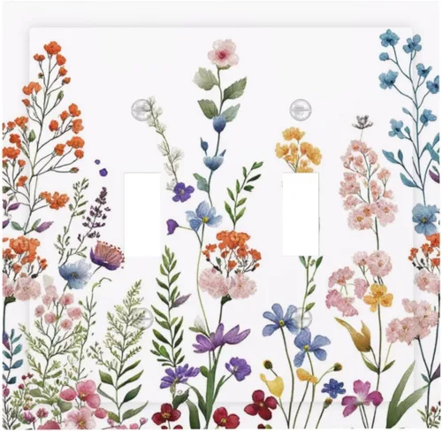 Miniatura 31 de Cubiertas de Interruptor de Luz Artísticas de Cuádruple Palanca con Hojas Tropicales Florales Boho, Flores Bohemias Decorativas Botánicas, Placas