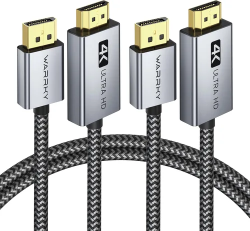 Miniatura 8 de WARRKY - Cable DisplayPort a HDMI 4K de 10 pies [Carcasa metálica, cable de nylon] Transmisión unidireccional DP 1.2 de computadora a pantalla HDMI