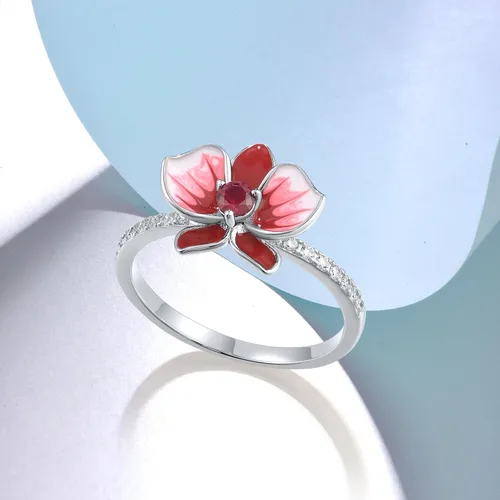 Miniatura 3 de Santuzza Anillo de plata de ley 925 con diseño de flores esmaltadas para mujer