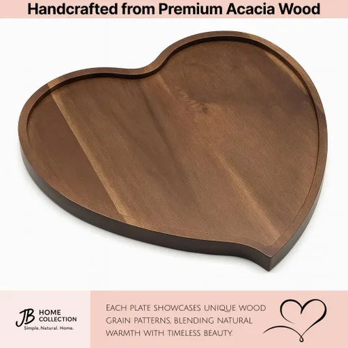 Miniatura 2 de JB Home Collection, Bandeja romántica de madera de acacia con forma de corazón, bandeja para servir aperitivos, pasteles, frutas, frutos secos