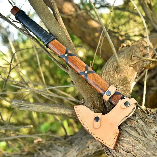 Miniatura 3 de Hacha Viking Ragnar Lothbrook - Mango de palisandro de caza, hoja de acero de alto carbono, herramienta de mano de trabajo de madera afilada EDG