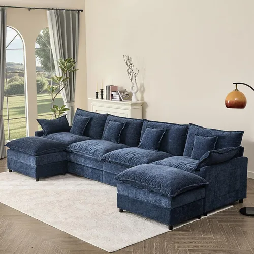 Miniatura 13 de GOSUHI - Sofá en forma de U de 108", sofá seccional modular, sofá de nube de 3 plazas con otomana móvil, sofás de asiento profundo para sala de Beige