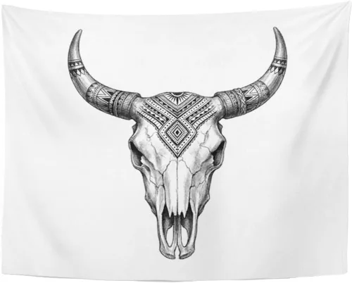 Emvency Tapiz de toro azteca de cuerno largo, cráneo, vaca, tribal, animales occidentales, decoración del hogar, para colgar en la pared para sala