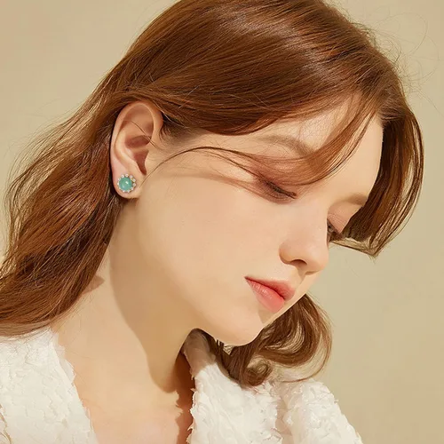 Miniatura 55 de Jade Earrings Studs,Green Jade Earrings for Women,925 Sterling Silver Earrings Studs for Sensitive Ears,Handmade Jade Earrings for Birthday