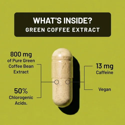 Miniatura 3 de NatureWise Extracto de grano de café verde, cápsulas de grano de café verde puro de 800 mg con 50% de soporte de ácido clorogénico