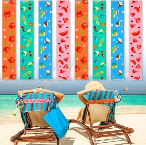 Miniatura 19 de Boao 8 Piezas Bandas de Toalla Grandes para Sillas de Playa 15.75" x 1.97" Bandas de Toalla para Sillas de Crucero Clips Elásticos a Prueba