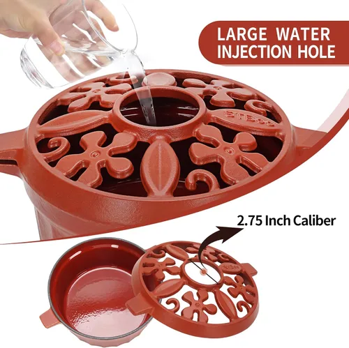 Miniatura 3 de Vaporizador de Estufa de Leña: Humidificador de Chimenea de Hierro Fundido Olla Interior para Calefacción del Hogar Tazón Redondo Accesorios Rojo