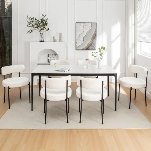 Miniatura 19 de Riknuxi Sillas de Comedor Boucle Juego de 2, Sillas de Comedor Redondas Tapizadas con Patas de Metal Negro, Sillas de Comedor Modernas para Comedor