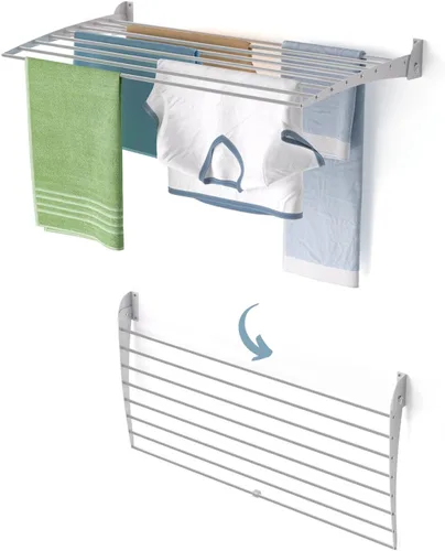 Miniatura 13 de foxydry Tendedero plegable para colgar en la pared, vertical plegable para interiores y exteriores, en acero aluminio (31.5 in)