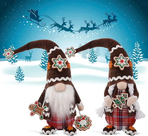 Gnomos de pan de jengibre, gnomos de Navidad con copos de nieve, decoración de bandeja escalonada de cocina, búfalo a cuadros de invierno, felpa de