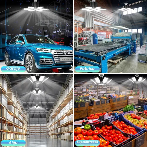 Miniatura 5 de Luces LED de garaje, paquete de 6 luces LED de techo superbrillantes de 200 W, base E26/E27, 6500 K, 22000 lúmenes, luz de garaje deformable ideal