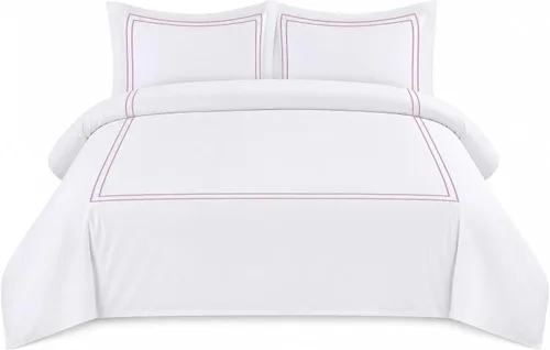 Miniatura 17 de BedDecor Lujoso juego de funda de edredón de algodón egipcio de 400 hilos, 1 pieza con hermoso bordado de 2 rayas