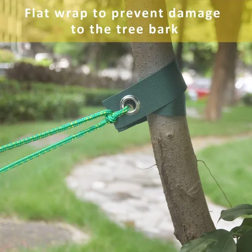 Miniatura 2 de Kit de estaca para árbol, soporte de anclaje resistente para árboles jóvenes con mal tiempo, incluye 3 correas de árbol, 3 estacas de metal
