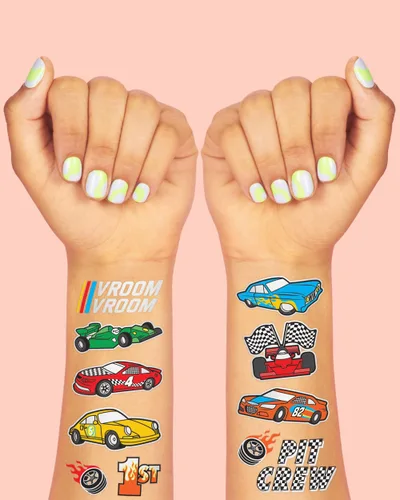 Miniatura 3 de xo, Fetti Suministros de fiesta de autos de carreras, tatuajes temporales - 46 estilos de aluminio Cumpleaños de carreras de autos de carreras
