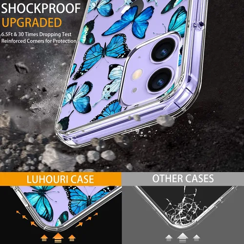 Miniatura 3 de LUHOURI - Funda protectora para iPhone 12 y 12 Pro 6.1 pulgadas Mariposas azules florales