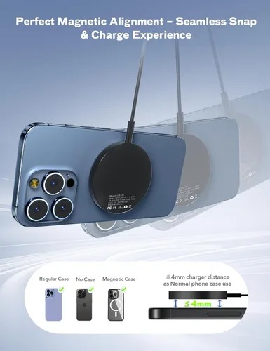 Miniatura 3 de Bohuma - Cargador inalámbrico magnético – Compatible con iPhone de la serie 12 a 17 y AirPods - Diseño elegante y ligero con carga rápida – Ideal