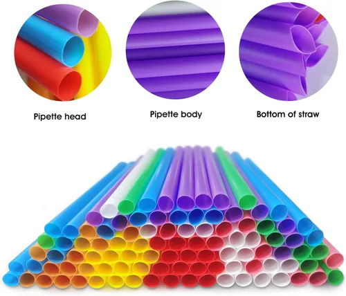 Miniatura 6 de 100 popotes Boba para batido de varios colores, de plástico, desechables, de boca ancha, grandes, envueltas individualmente