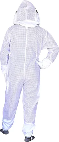 Miniatura 6 de Traje de abeja de 3 capas con velo de esgrima y un par de guantes ventilados a prueba de picadura traje de apicultura para apicultores Blanco