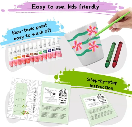 Miniatura 4 de Kit de jardinería infantil de pintura y plantas para niñas y niños, juguetes de jardín, flores, jardinería, regalo para niños, macetas de flores