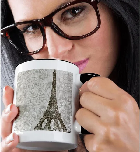 Miniatura 2 de 3dRose Vintage Eiffel Tower - France 15oz Two-Tone Black Mug