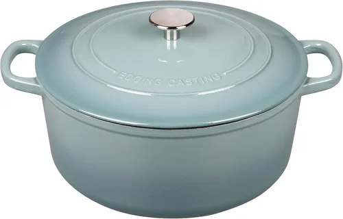 Miniatura 12 de EDGING CASTING Horno Duch de hierro fundido esmaltado, horno holandés redondo de 5.5 cuartos de galón con tapa, mango doble para hornear pan, morado