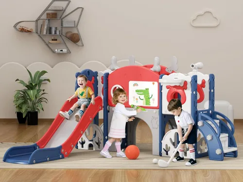 Miniatura 9 de XJD Juego de Tobogán 13 en 1 para Niños Pequeños, Tobogán para Niños de 1+ Años, Nueva Actualización con Set de Golf, Aro de Baloncesto, Pizarra