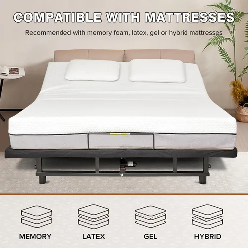Miniatura 4 de Base de cama ergonómica ajustable tamaño individual XL, control remoto inalámbrico, motor silencioso y duradero, inclinación independiente de cabeza