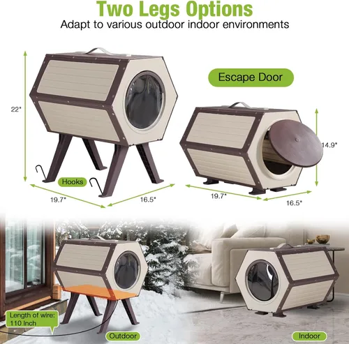 Miniatura 6 de GUTINNEEN Casa para gatos con calefacción expandible para múltiples gatos, aislada para invierno, cálido refugio para gatos con calentador ajustable