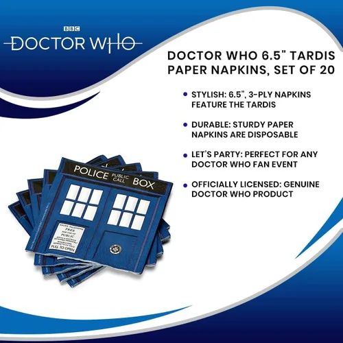 Miniatura 5 de Doctor Who TARDIS Servilletas de papel – Juego de 20 servilletas de fiesta de 6.5 pulgadas – Puerta de la policía Tardis – Vajilla temática
