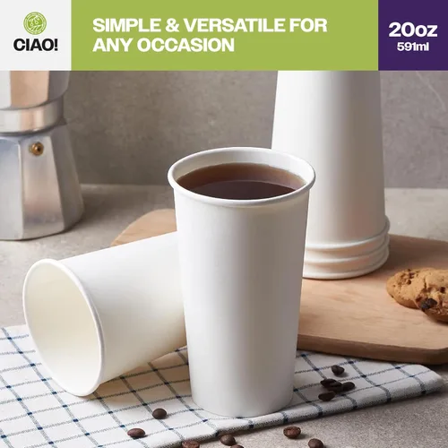 Miniatura 6 de CIAO! Vaso caliente de papel blanco de 20 onzas, desechable, 3.543 in de diámetro, 600