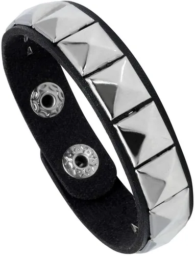 Miniatura 2 de Eigso 2 pulseras de cuero negro para hombres y mujeres, ajustables, hematitas, punk, con pinchos metálicos, Cuero, No es una piedra preciosa