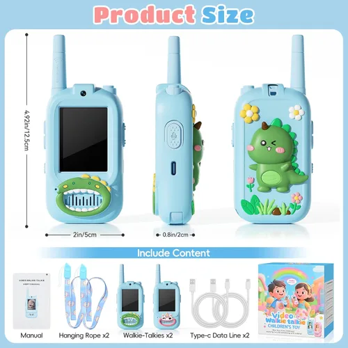 Miniatura 6 de Walkie Talkies de video para niños, paquete de 2 walkie talkies para niños con bonita cubierta de silicona, cambiador de voz, rango de 1000 pies