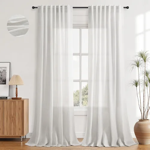 Miniatura 17 de Aersas Aqua Green Linen Curtains 84 Inches Long 2 Panels Set Back Tab Rod Pocket Living Room Curtain Farmhouse Rustic Light Filtering Hook Drapes