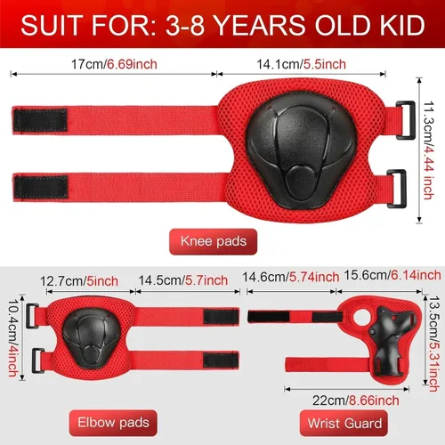 Miniatura 3 de Conjunto de casco de bicicleta para niños pequeños con rodilleras, casco de ciclismo ajustable para niño y niña, equipo de protección Rojo