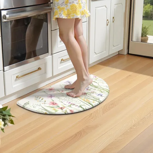Miniatura 2 de KIMODE Tapete antifatiga para suelo de cocina, semicírculo de 18 x 28 pulgadas, de espuma viscoelástica, acolchado, antideslizante, tapetes cómodos