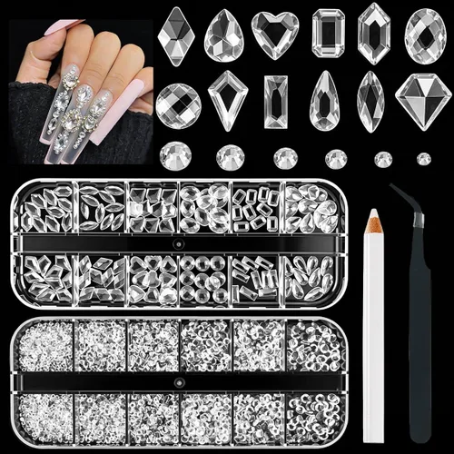 Miniatura 22 de qiipii Diamantes de imitación para uñas de amatista púrpura de múltiples formas de cristal con base plana K9, piedras de vidrio púrpura claro, gemas