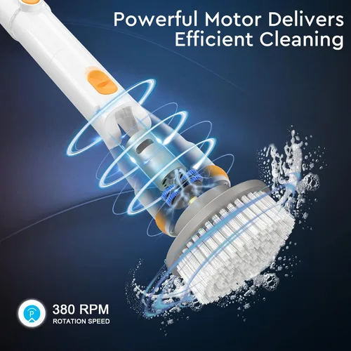 Miniatura 2 de Limpiador eléctrico giratorio KIKOLIN de alta velocidad de 380 RPM, cepillo de limpieza inalámbrico de 2 velocidades para baño, bañera, ducha, suelo